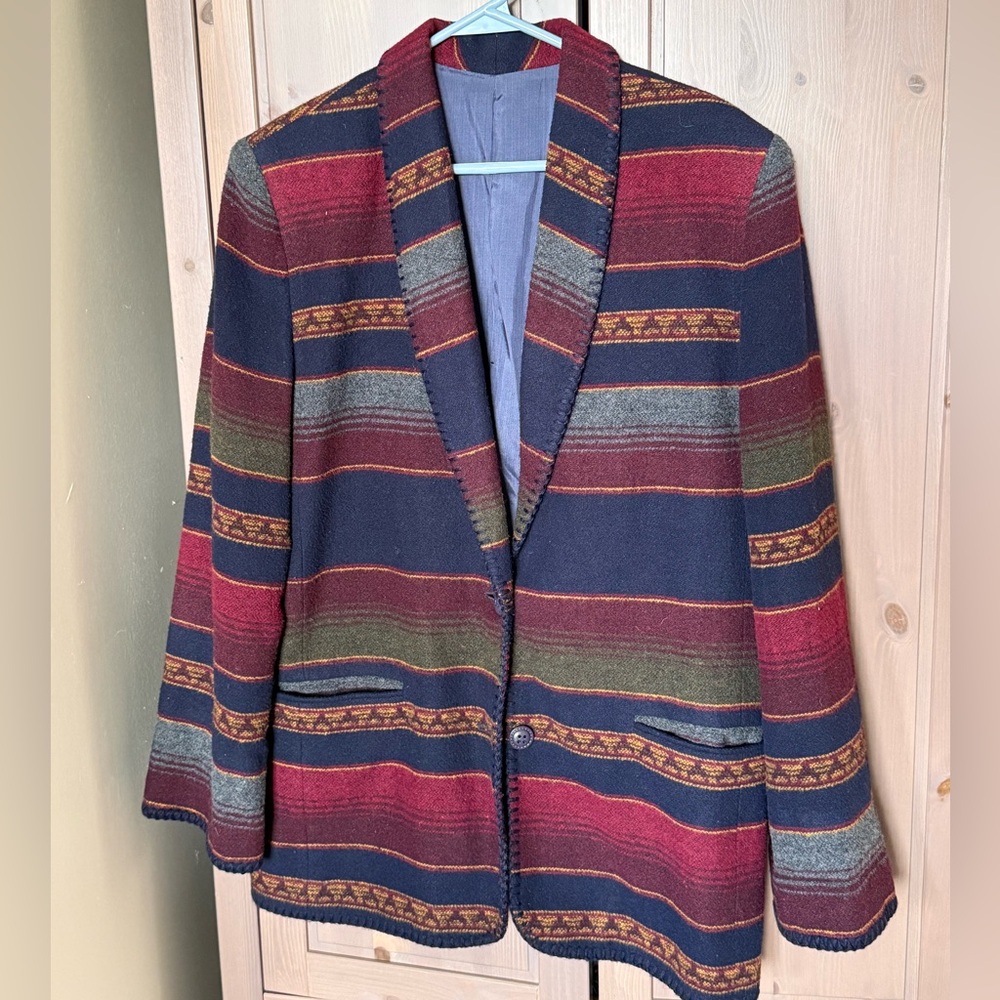 VINTAGE Dalmys Southwestern Blanket Blazer Wool Blend